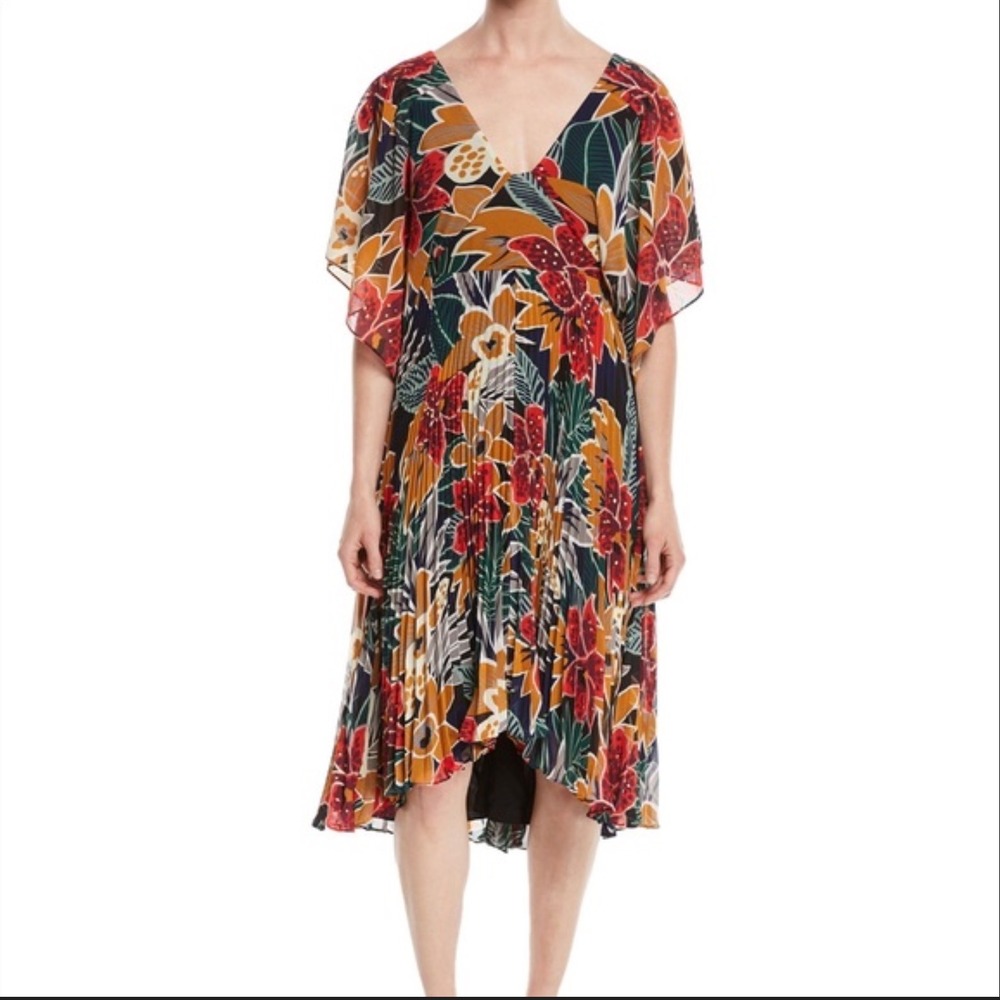 Club Monaco Zorbina Floral Pleated Flutter Sleeve Midi Dress Multi Color Size 00